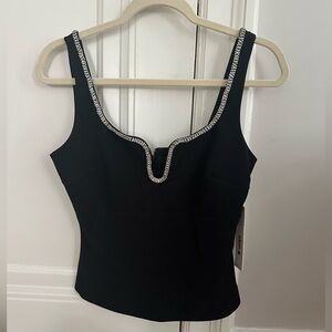 NWT AQUA Crystal Trim Top Black Size XS